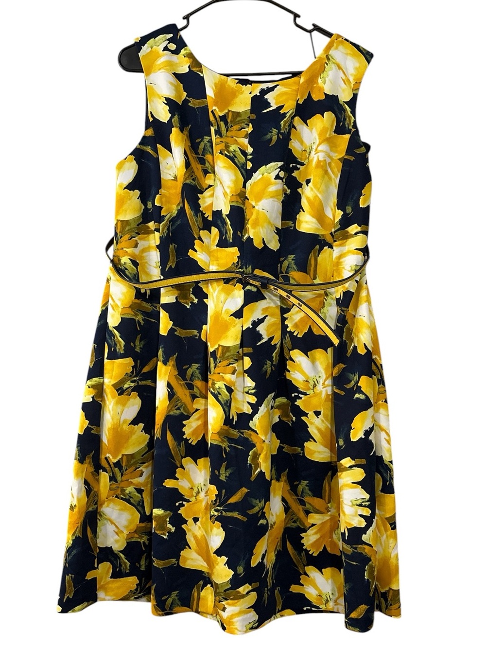 madison leigh Navy and Yellow Floral Sleeveless Dress